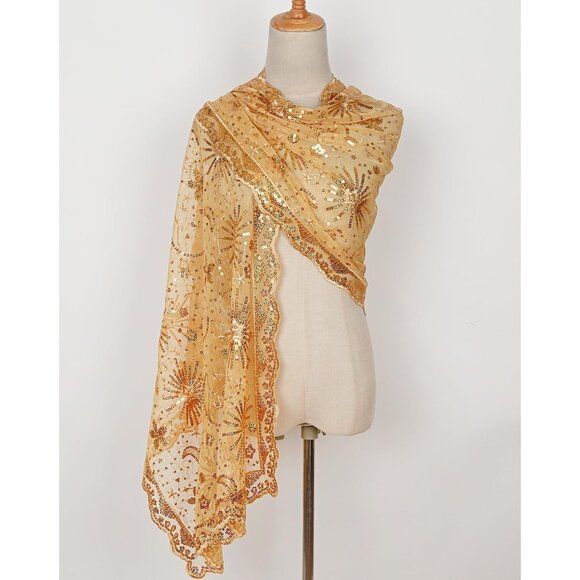 WOMEN'S 1920s Sequined Shawl Wraps - gold - Picture 5 of 8